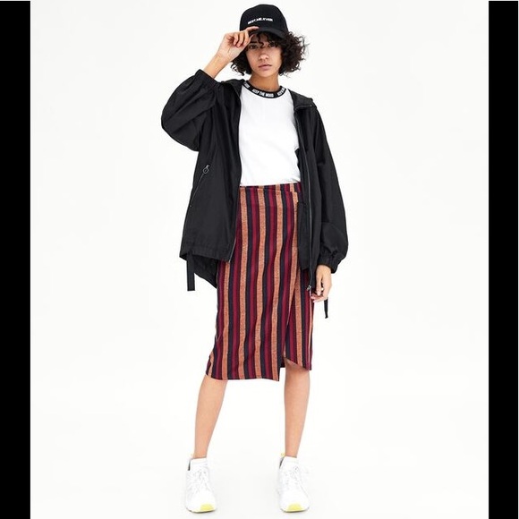 Zara Trafaluc Asymmetric Shimmer Stripe Wrap Skirt - Picture 2 of 8